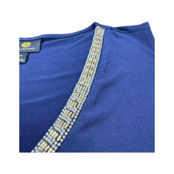 JM Collection Beaded V-Neck Sleeveless Blouse XXL Navy Blue - Picture 4 of 6